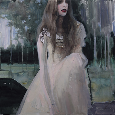 Foggy Pearl — girl in pearl dress in emerald forest