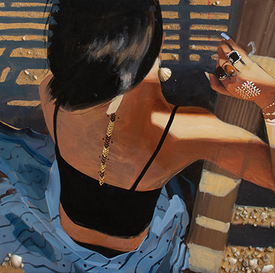 Ibiza — girl in blue dress on the beach