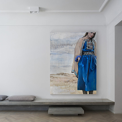 Girl in a blue dress — fine art in interior