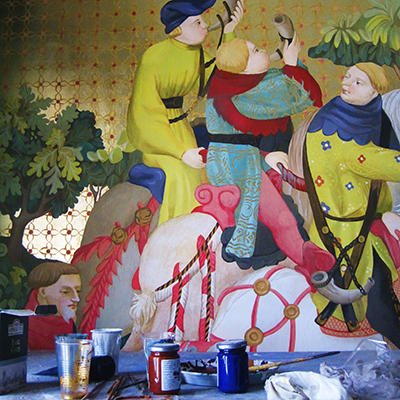 Wall painting — medieval scene