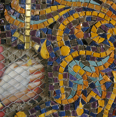 Mosaic — black, red and yellow, sword motif
